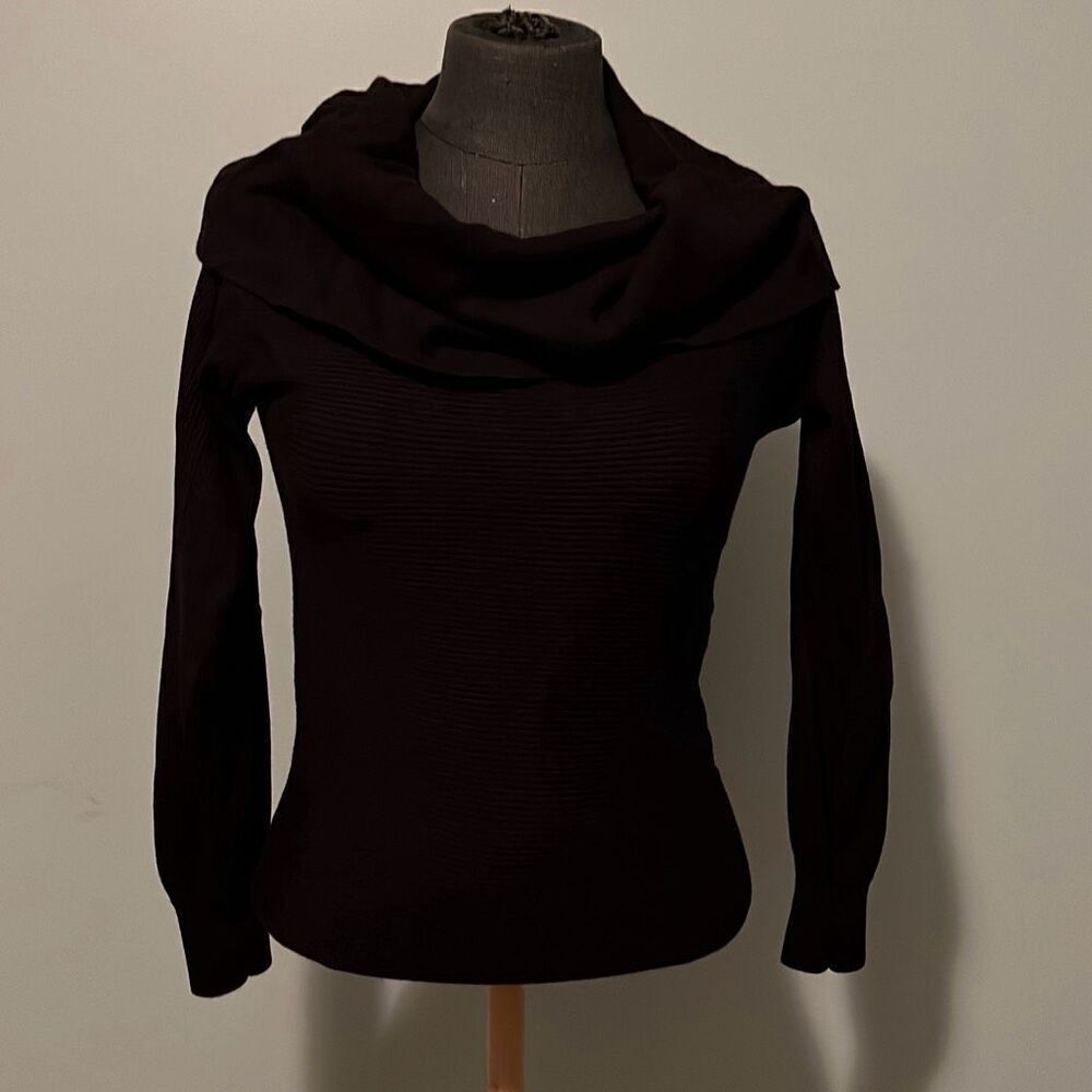Primark Women's Black Ribbed Knit Cowl Neck Long Sleeve Pullover Sweater